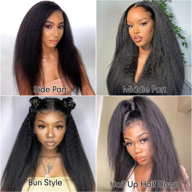 Kinky Straight Wig 13x4 13x6 HD Lace Front Human Hair Wigs For Women Pre Plucked With Baby Hair 100% Real Human Hair Can Be Colored and Bleached