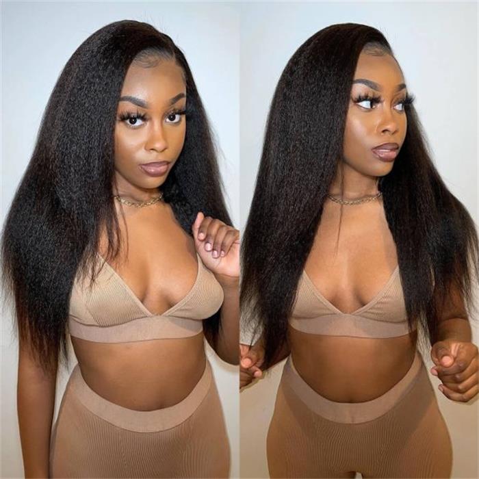 Kinky Straight Wig 13x4 Invisible Lace Front Human Hair Wigs For Women Pre Plucked With Baby Hair 100% Real Human Hair Can Be Colored and Bleached