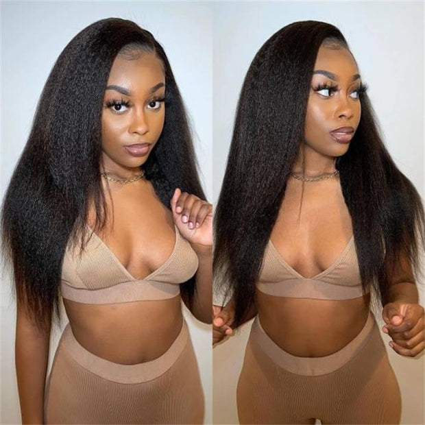 Kinky Straight Wig 13x4 13x6 HD Lace Front Human Hair Wigs For Women Pre Plucked With Baby Hair 100% Real Human Hair Can Be Colored and Bleached