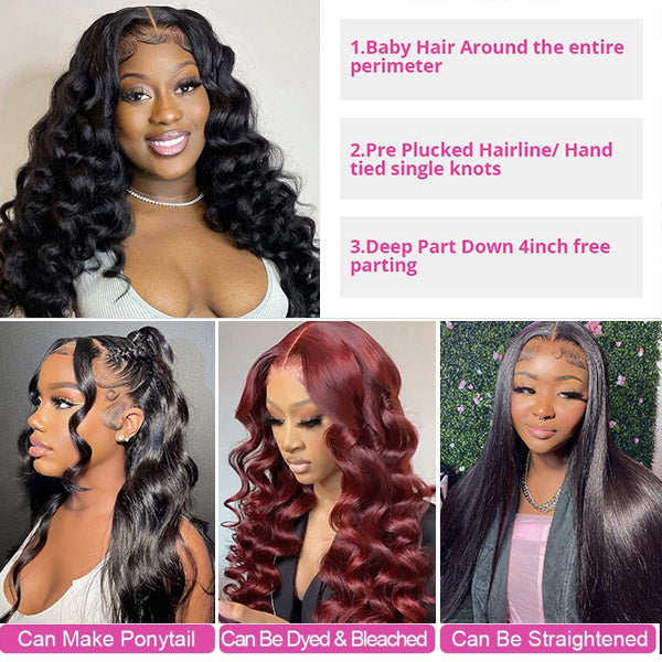 13x4/13x6 Invisible HD Lace Front Human Hair Wigs For Women 220% Density Loose Deep Wave Transparent Lace Wig With Baby Hair