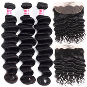Malaysian Hair 4 Bundles With 13x4 HD Lace Frontal Loose Deep Wave Ear To Ear Frontal