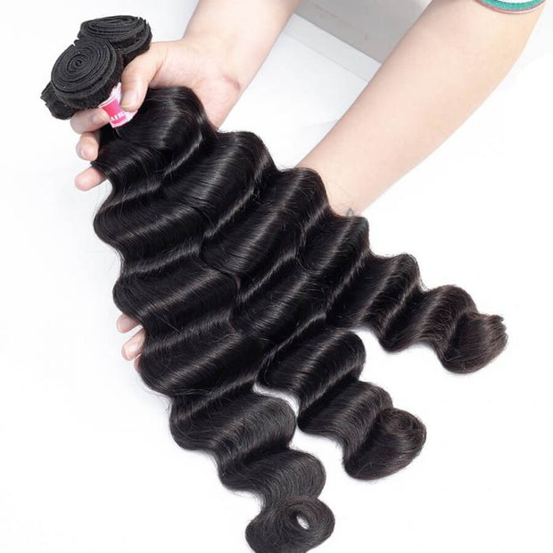 Brazilian Loose Deep Wave Hair 3 Bundles 100% Unprocessed Human Virgin Hair Weave