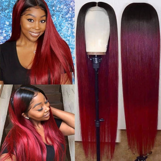 1B 99J Ombre Wig 13x4 HD Lace Frontal Wigs Pre Plucked Real Human Hair Wigs With Baby Hair