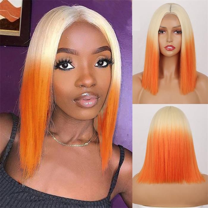 Ins Hot Ombre Blonde Orange Short Bob Mini 13x4 HD Lace 150% Density Human Hair Wigs