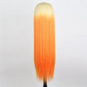 Colored Hot Long Straight Ombre Blonde Orange Cosplay HD Lace Human Hair Wigs For Woman