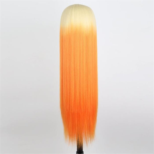 Barbie Colored Hot Long Straight Ombre Blonde Orange Cosplay HD Lace Human Hair Wigs For Woman