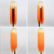 Colored Hot Long Straight Ombre Blonde Orange Cosplay HD Lace Human Hair Wigs For Woman