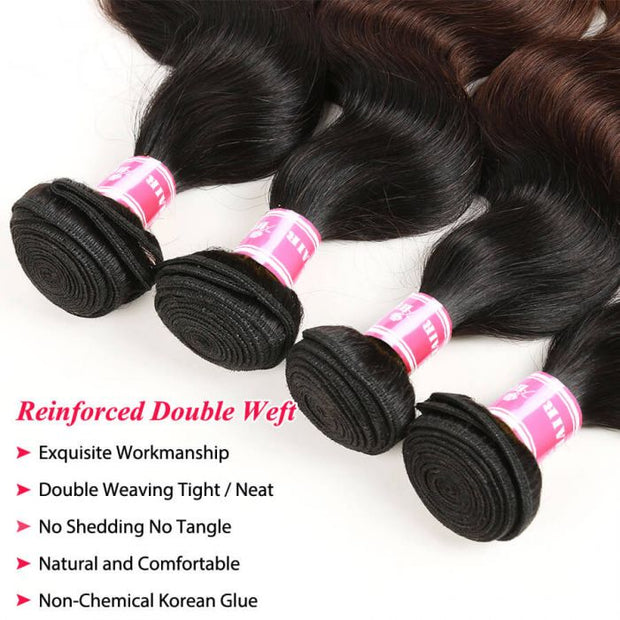 Ombre 1B/4/27 Three Tone Brazilian Body Wave Human Hair 3 Bundles