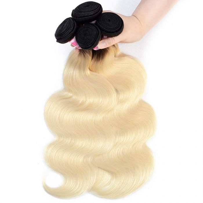 1B/613 Color Body Wave Human Hair 3 Bundles with Closure Unprocessed Virgin Hair Weave