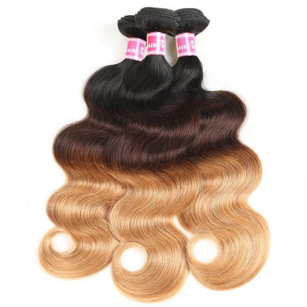 Ombre 1B/4/27 Three Tone Brazilian Body Wave Human Hair 3 Bundles ...