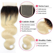 1B/613 Color Body Wave Human Hair 3 Bundles with Closure Unprocessed Virgin Hair Weave