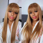 Ombre Blonde Wig With Brown Bangs Silky Straight 13x4 Lace Front Wigs/Full Machine Made