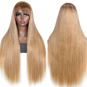 Ombre Blonde Wig With Brown Bangs Silky Straight 13x4 Lace Front Wigs/Full Machine Made