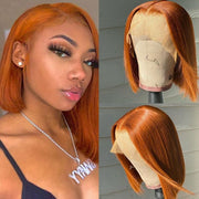 Short Orange Ginger 13x4 Lace Front Colored Straight Bob Wigs For Woman Pre Plucked 150% Density 4x4 Closure Bob Wig