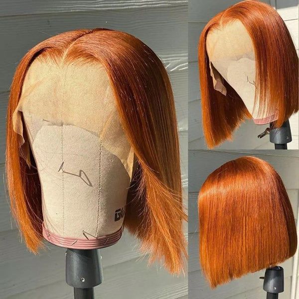 Short Orange Ginger 13x4 Lace Front Colored Straight Bob Wigs For Woman Pre Plucked 150% Density 4x4 Closure Bob Wig