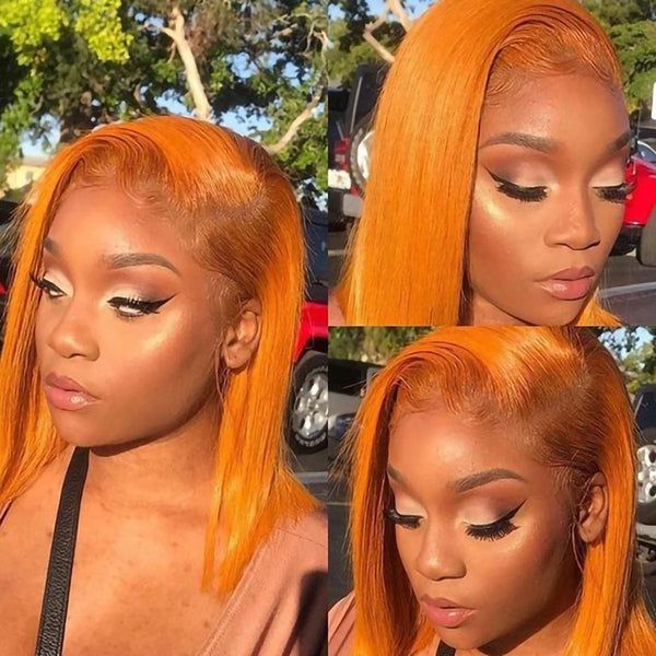 Short Orange Ginger 13x4 Lace Front Colored Straight Bob Wigs For Woman Pre Plucked 150% Density 4x4 Closure Bob Wig