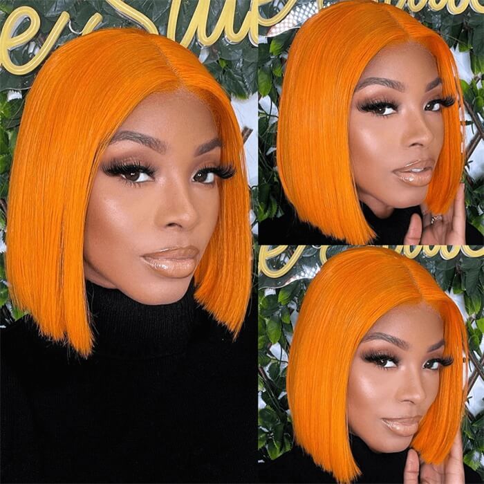 Short Orange Ginger 13x4 Lace Front Colored Straight Bob Wigs For Woman Pre Plucked 150% Density 4x4 Closure Bob Wig