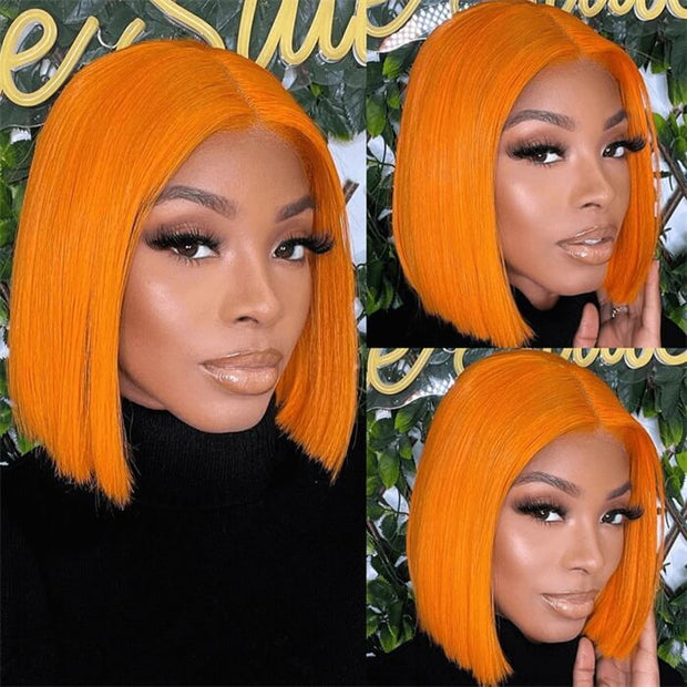Short Orange Ginger 13x4 Lace Front Barbie Colored Straight Bob Wigs For Woman Pre Plucked 150% Density 4x4 Closure Bob Wig