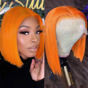 Short Orange Ginger 13x4 Lace Front Colored Straight Bob Wigs For Woman Pre Plucked 150% Density 4x4 Closure Bob Wig