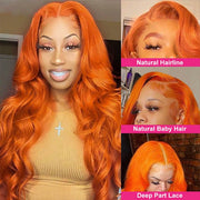 Body Wave HD Transparent Lace Frontal Wig Orange Ginger Color Human Hair Wigs For Women