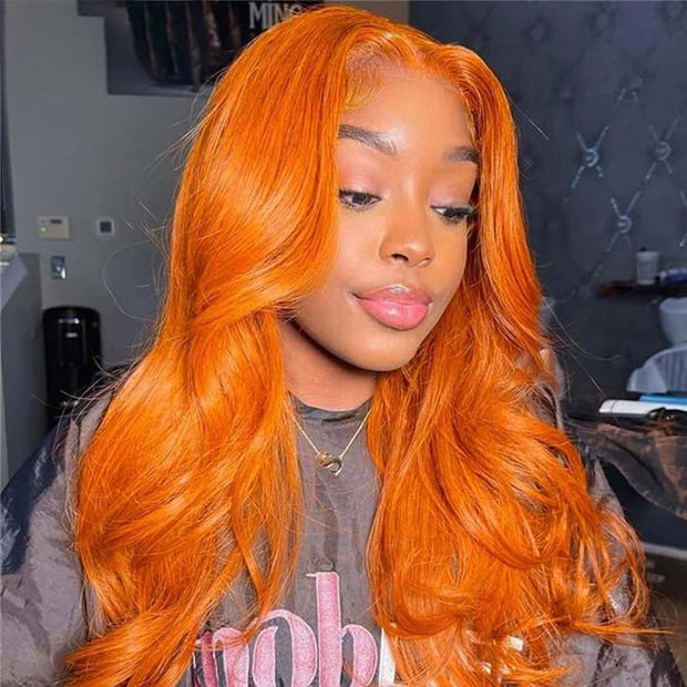 Body Wave HD Transparent Lace Frontal Wig Orange Ginger Color Human Hair Wigs For Women