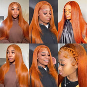 Orange Ginger Hair Color Wig Barbie Colored Straight Hair 13x4 HD Transparent Lace Human Hair Wigs For Black Women