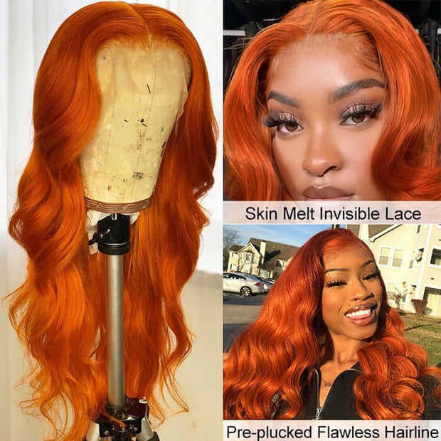 Orange Ginger Color 13x6 HD Lace Front Wigs Pre Plucked Human Hair Wig 150%-220% Density Remy Glueless Lace Wig for Women