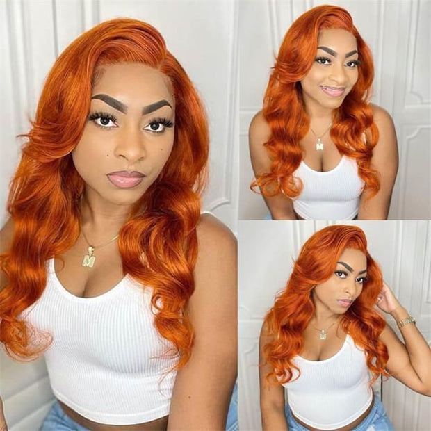Barbie Orange Ginger Color 13x6 HD Lace Front Wigs Pre Plucked Human Hair Wig 150%-220% Density Remy Glueless Lace Wig for Women