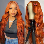 Body Wave HD Transparent Lace Frontal Wig Orange Ginger Color Human Hair Wigs For Women