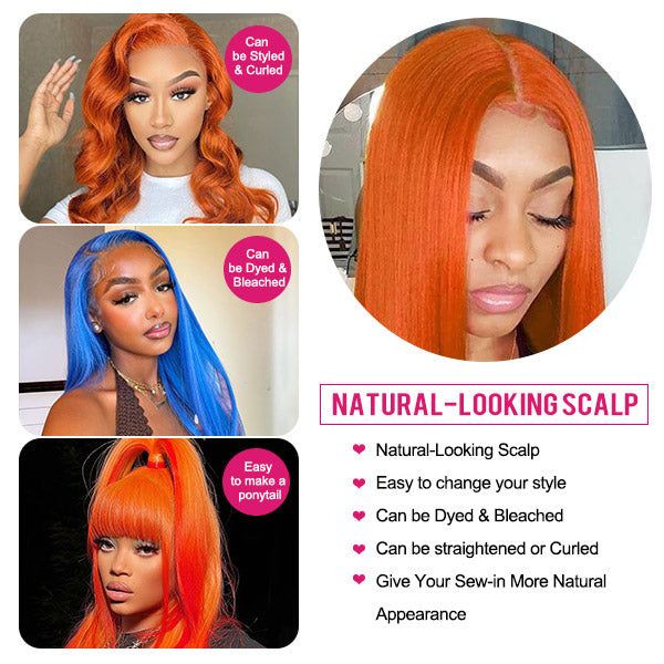 Orange Ginger Hair Color Wig Colored Straight Hair 13x4 HD Transparent Lace Human Hair Wigs For Black Women