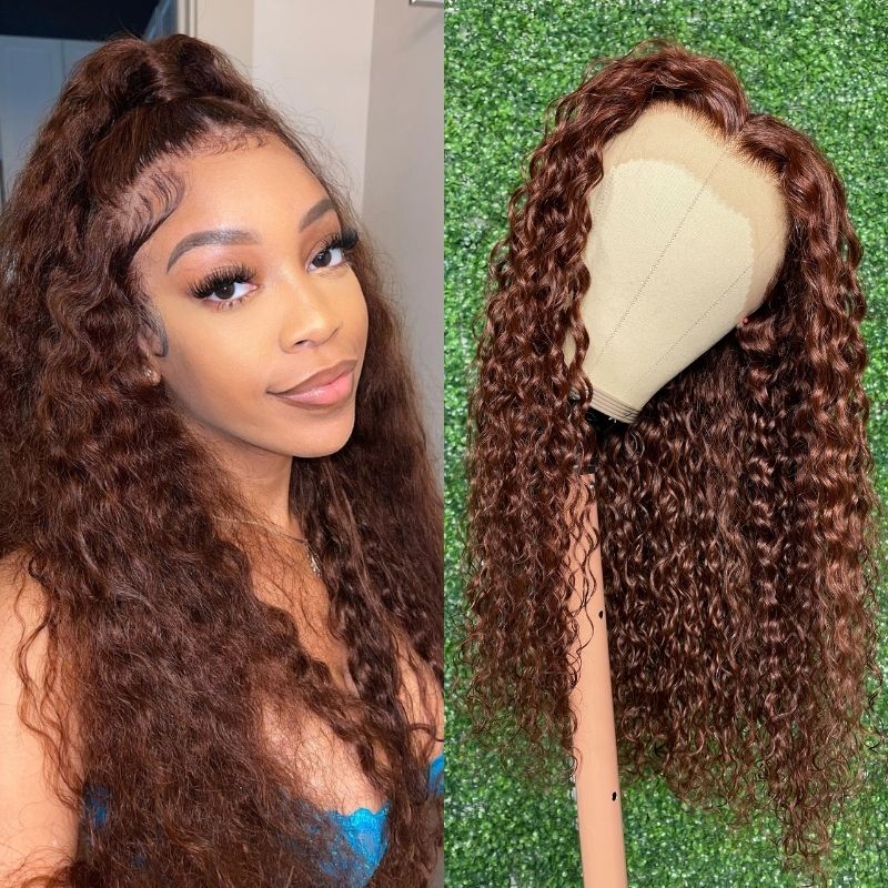 Skin Melt HD Lace Wigs #33 Reddish Brown 13x4 Lace Front Wig Water Wave Pre-Plucked Human Hair Wigs