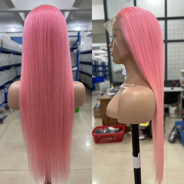 Colored 13x4 HD Lace Front Wig 220% Density 30 Inch Light Pink Straight Hair Colored Human Hair Wigs