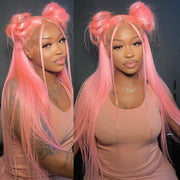 Colored 13x4 HD Lace Front Wig 220% Density 30 Inch Light Pink Straight Hair Colored Human Hair Wigs