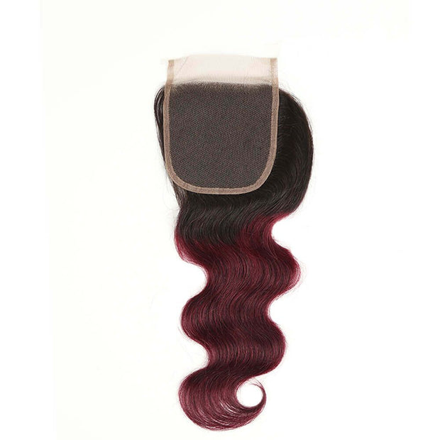 Remy Body Wave Human Hair Bundles With Closure 1B Burgundy Remy Peruvian Dyed Ombre 3 Bundles With Frontal 4x4 Brazilian Human Hair