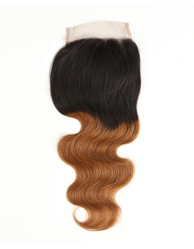 Body Wave Bundles With Closure Remy Human Hair 3 bundles with 4*4 Lace Closure Ombre Brown Color T1B/30
