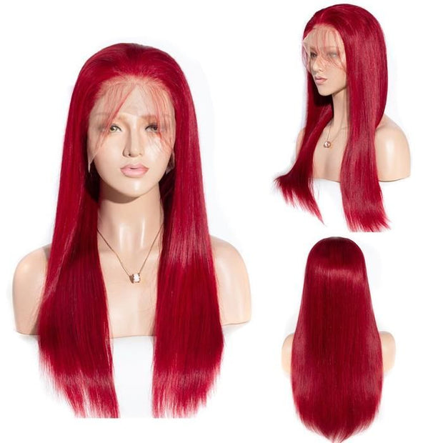 Red Color 13x4 HD Lace Front Wig Barbie Colored Straight Virgin Human Hair Wigs