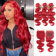 Red Brazilian Body Wave Bundles With Closure Remy Hair Weave Bunldes Hair Extensions