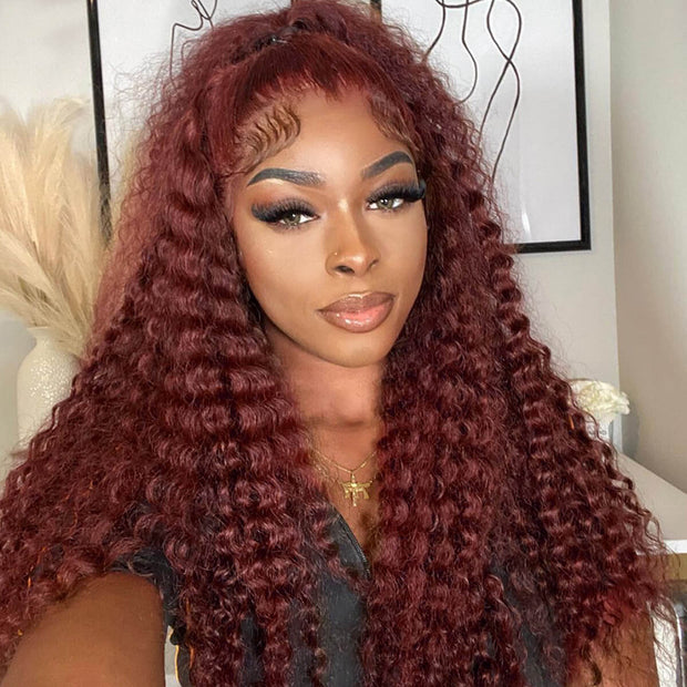 Wear And Go Reddish Brown Deep Wave Pre-Cut Lace 4x4 Lace Closure Glueless Human Hair Wig
