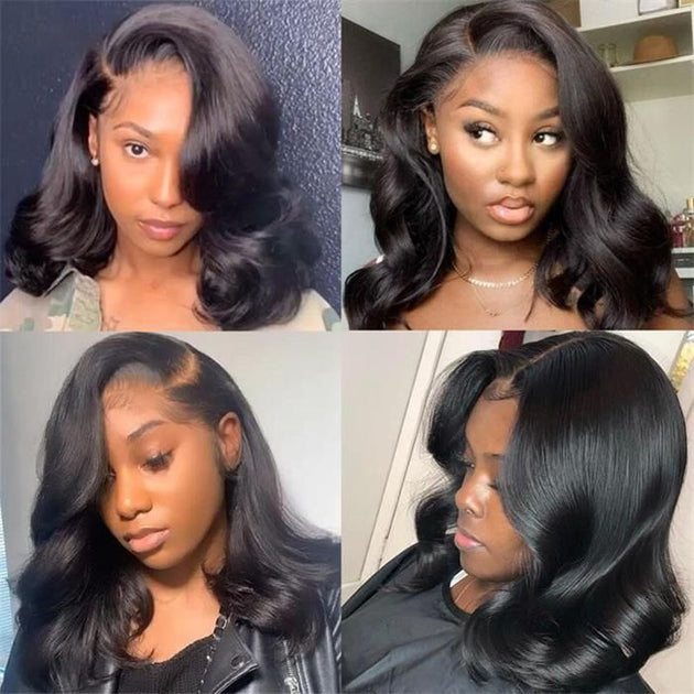 Short Body Wave Bob Wig Wavy 13x4 HD Lace Front Human Hair Wigs 220% ...