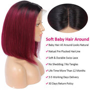 1B/99J Ombre Straight Short Bob Lace Front Wigs For Black Women 150%-220% Density