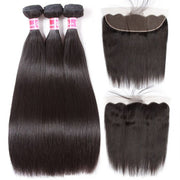Brazilian Virgin Straight Hair 3 Bundles With 13X4 Lace Frontal 100% Human Hair Weave