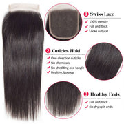 Brazilian Straight Hair Weave 4 Bundles With 4*4 Human Hair Lace Closure Unprocessed Virgin Hair