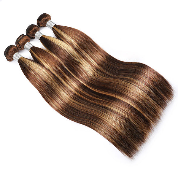 Highlight Hair Bundles Virgin Straight Human Hair 4 Bundles Ombre Honey Blonde P4/27 Color