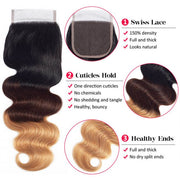 Ombre Color 1B/4/27 Brazilian Body Wave 3 PCS With Lace Closure 100 Human Virgin Hair