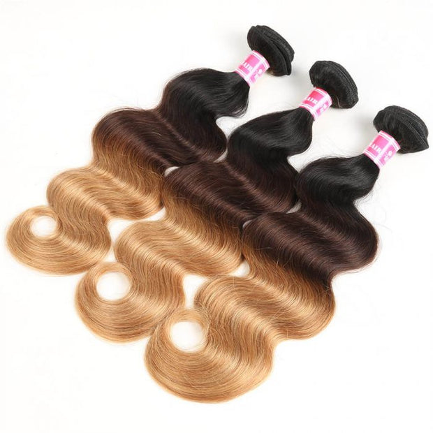 Ombre Color 1B/4/27 Brazilian Body Wave 3 PCS With Lace Closure 100 Human Virgin Hair