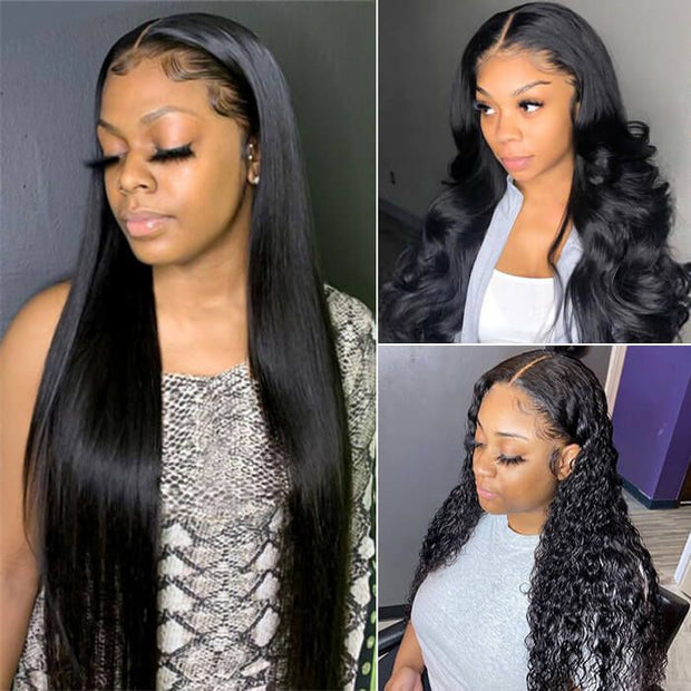 13x4 Transparent Lace Front Wigs Human Hair Wigs Pre Plucked Natural Hairline 220% Density
