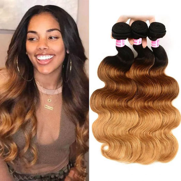 Ombre 1B/4/27 Three Tone Brazilian Body Wave Human Hair 3 Bundles