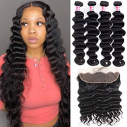 Malaysian Hair 4 Bundles With 13x4 HD Lace Frontal Loose Deep Wave Ear To Ear Frontal