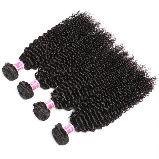 Unprocessed Brazilian Virgin Curly Human Hair 4 Bundles 10A Virgin Hair Weave Natural Black Color