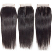 Brazilian Straight Hair Weave 4 Bundles With 4*4 Human Hair Lace Closure Unprocessed Virgin Hair